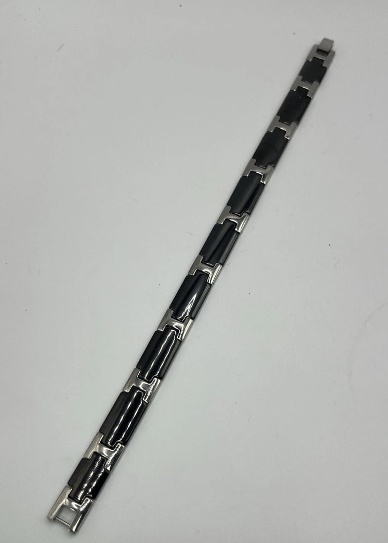 MEN'S STAINLESS STEEL BLACK ENAMEL BRACELET BY SHR (9") (1 of 2)