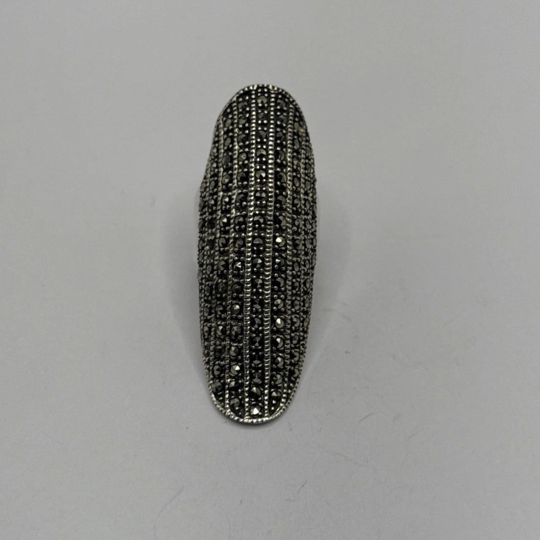 STERLING SILVER & MARCASITE LONG RING SIZE 8 (1 of 1)