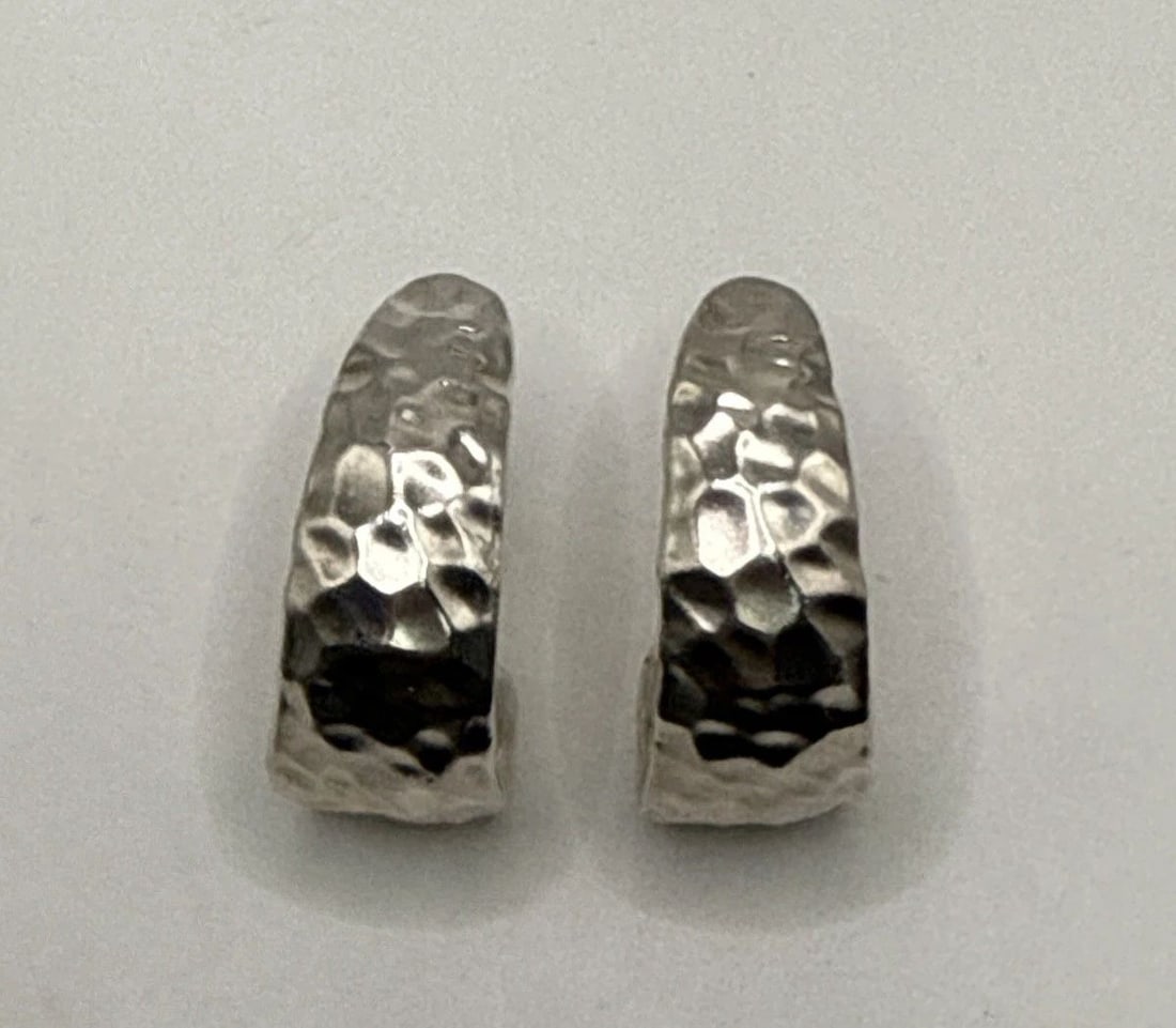 HAMMERED STERLING SILVER J HOOP EARRINGS WITH LEVER BACK (1 of 2)