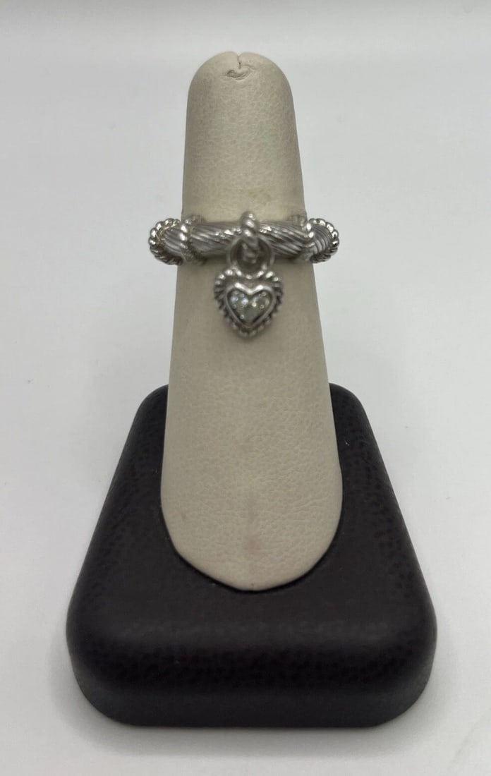 JUDITH RIPKA 925 STERLING SILVER CZ DANGLING HEART RING SIZE 7 (1 of 2)