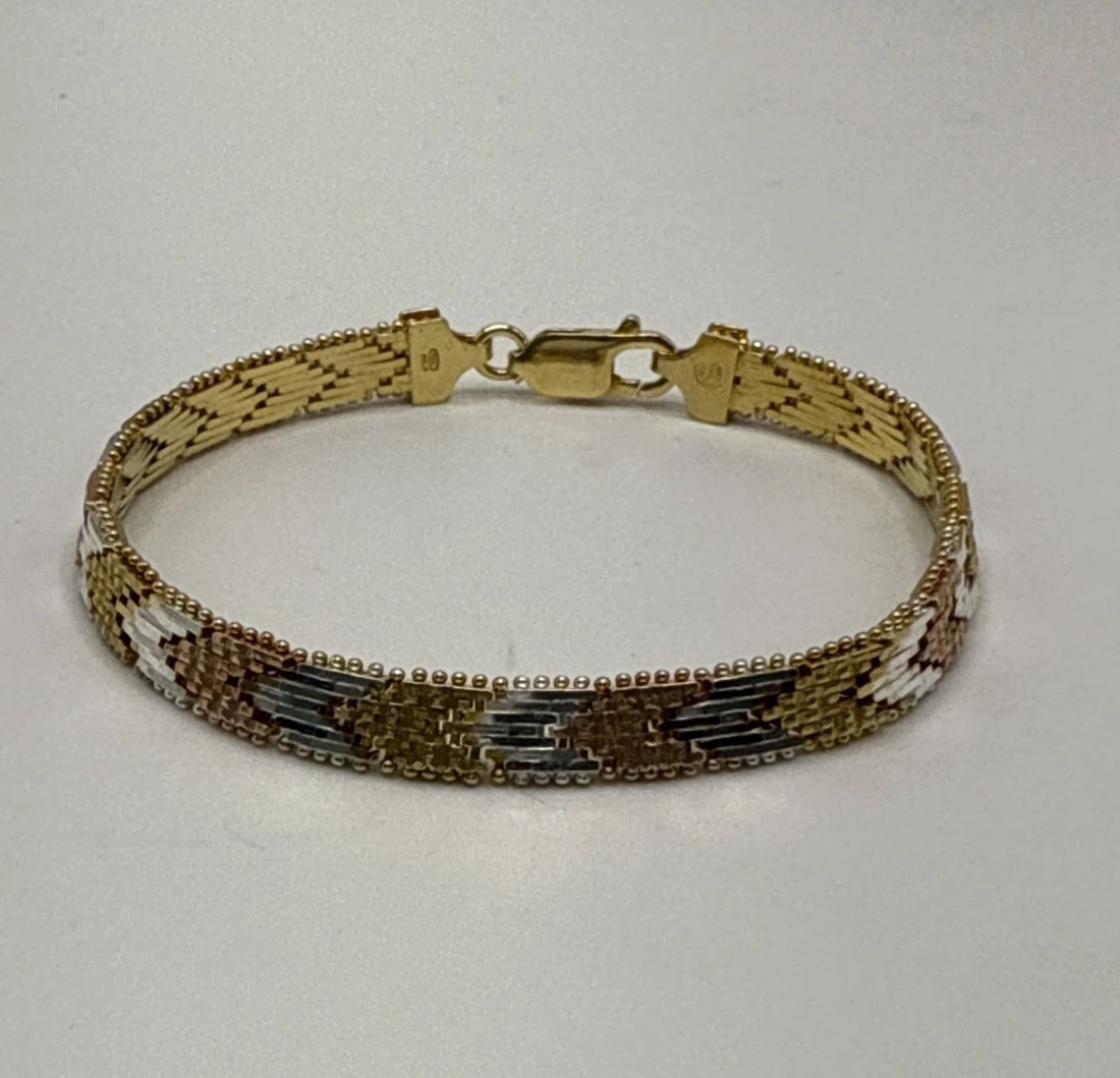 STERLING SILVER THREE TONE WOVEN 7.25" BRACELET 14.2 GRAMS (1 of 2)
