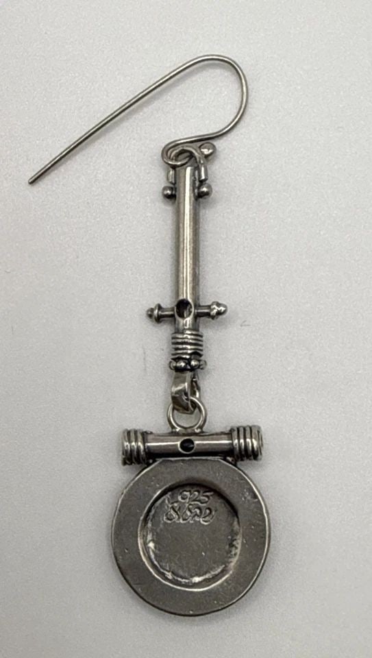 SITAR STYLE STERLING SILVER DANGLE EARRINGS WITH BROWN STONE 11 GRAMS (1 of 1)