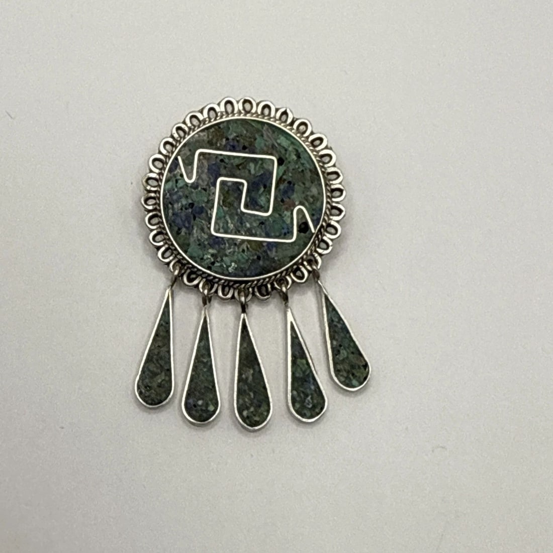 VINTAGE SOUTHWEST TURQUOISE WITH 5 TEARDROPS ALPACA SILVER PENDANT BROOCH MEXICO (1 of 2)