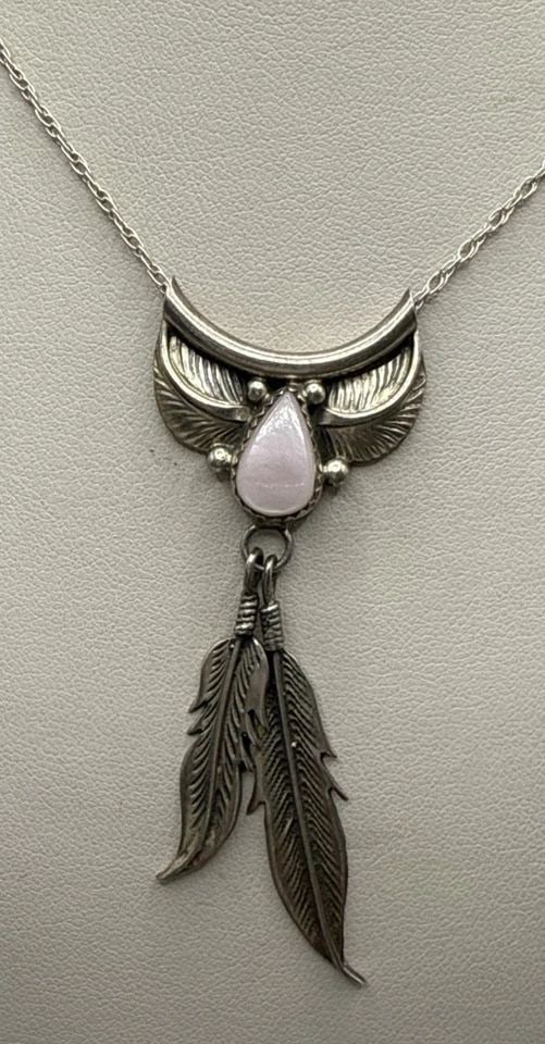 ES STERLING SILVER NAVAJO NATIVE AMERICAN TEAR DROP NECKLACE (16") WITH EARRINGS (1 of 1)