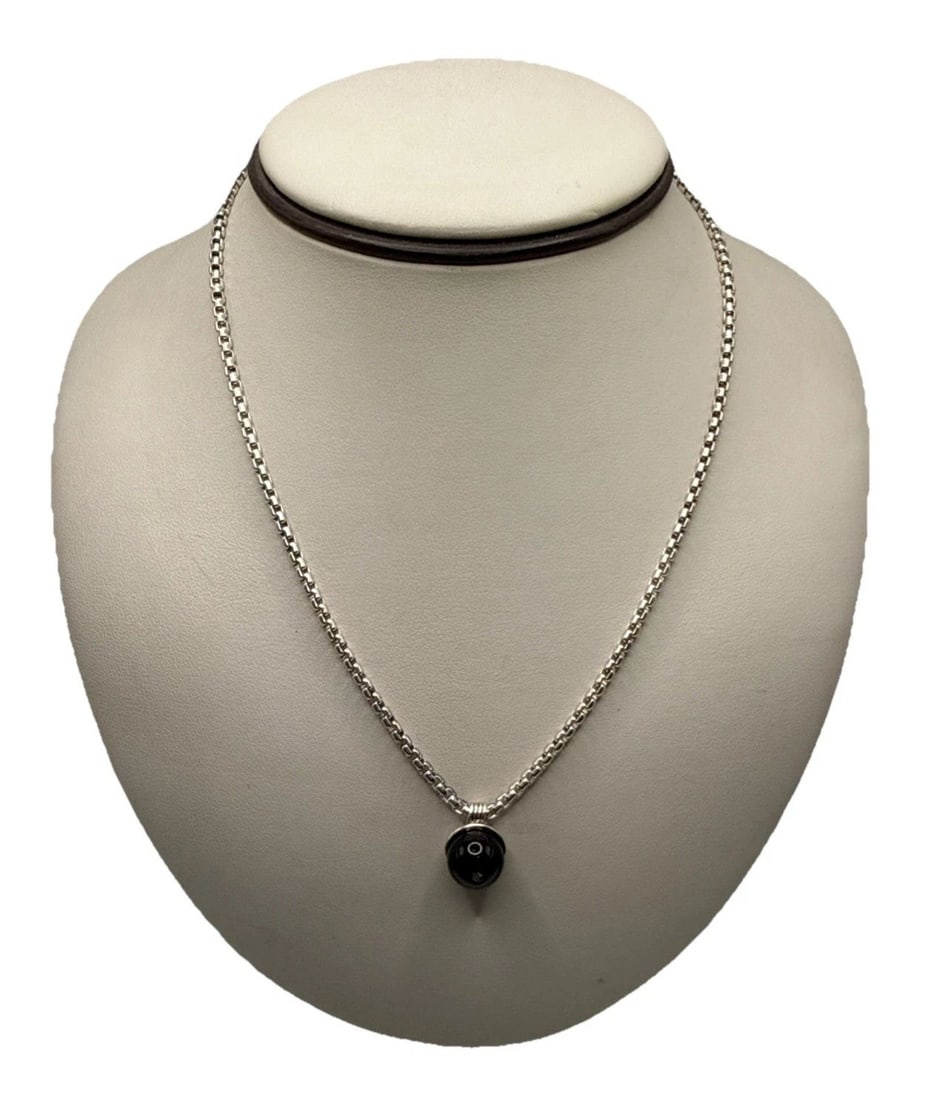 16" STERLING SILVER CHAIN WITH ONYX BALL PENDANT 15 GRAMS (1 of 1)