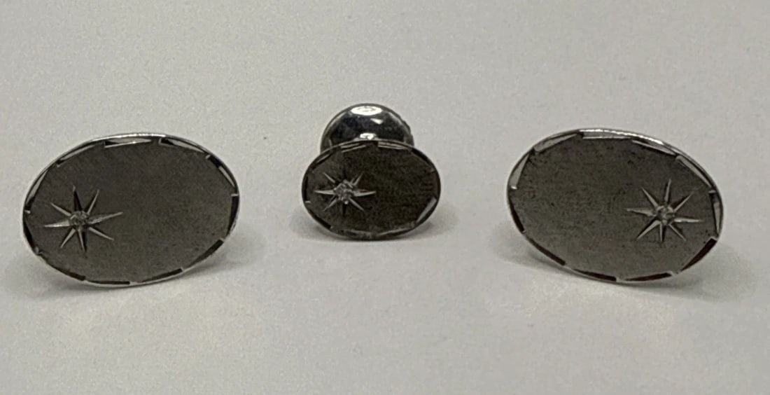 SIMMONS STERLING SILVER CUFFLINKS WITH TIE TAC/PIN 9.5 GRAMS (1 of 2)