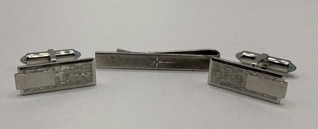 STERLING SILVER KREMENTZ TIE CLIP AND CUFFLINK SET (1 of 2)