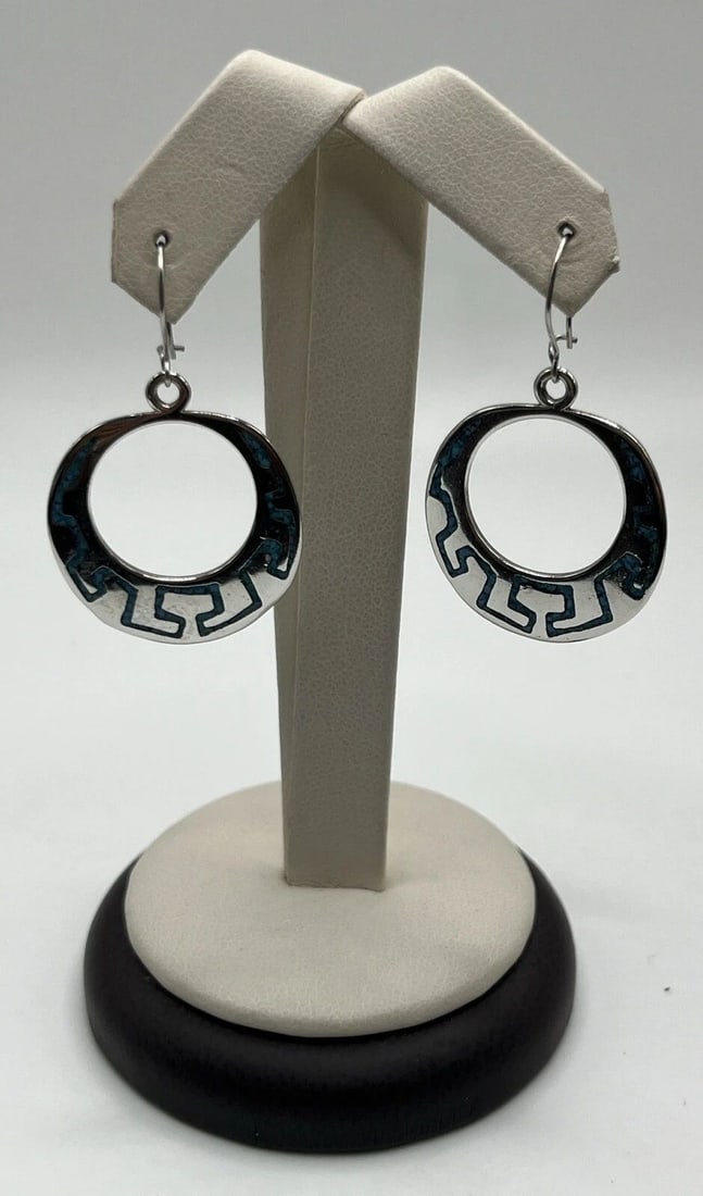 STERLING SILVER & TURQUOISE INLAY EARRINGS (1 of 2)