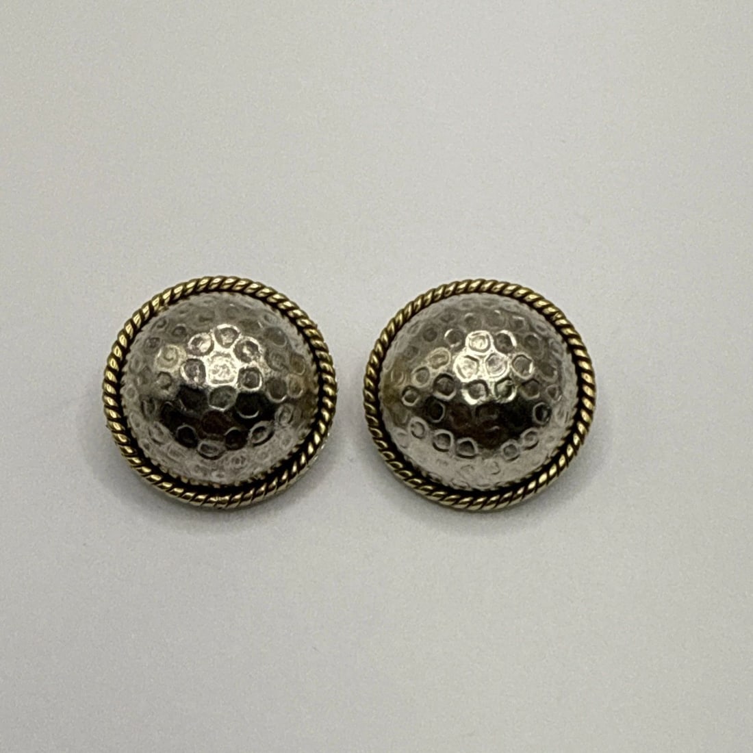 STERLING SILVER TWO TONE ROUND/HAMMERED CLIP ON EARRINGS (1 of 2)