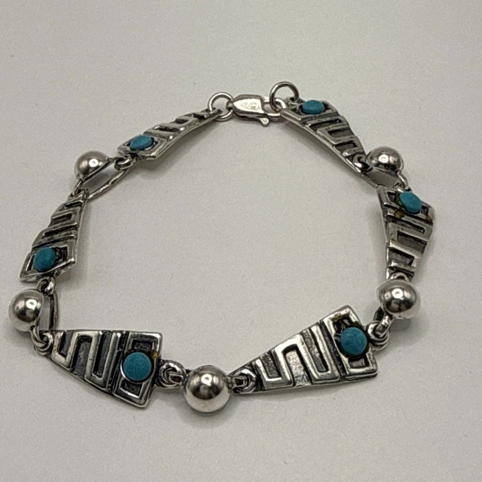 MODERNIST STERLING SILVER TURQUOISE LINK 7" BRACELET 11.6 GRAMS (1 of 1)