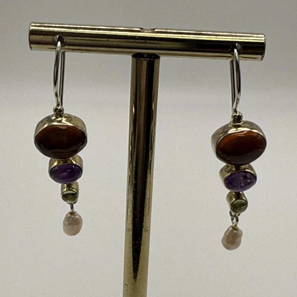 STERLING SILVER DANGLE EARRINGS WITH COLORED STONES (1 of 1)