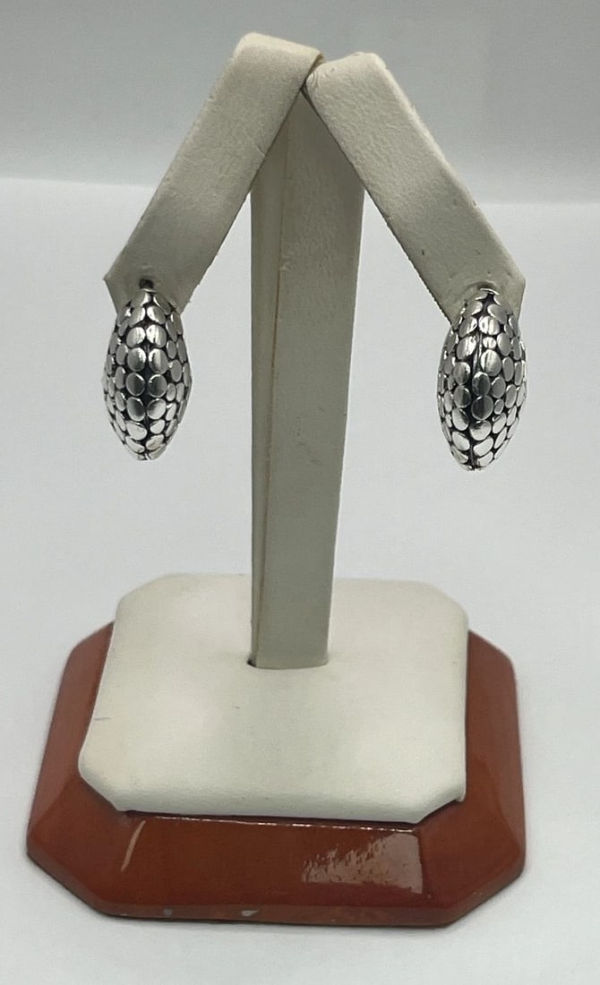 STERLING SILVER 3/4 HOOP BALI STYLE BEADED POST EARRINGS (19.5MM) (1 of 2)