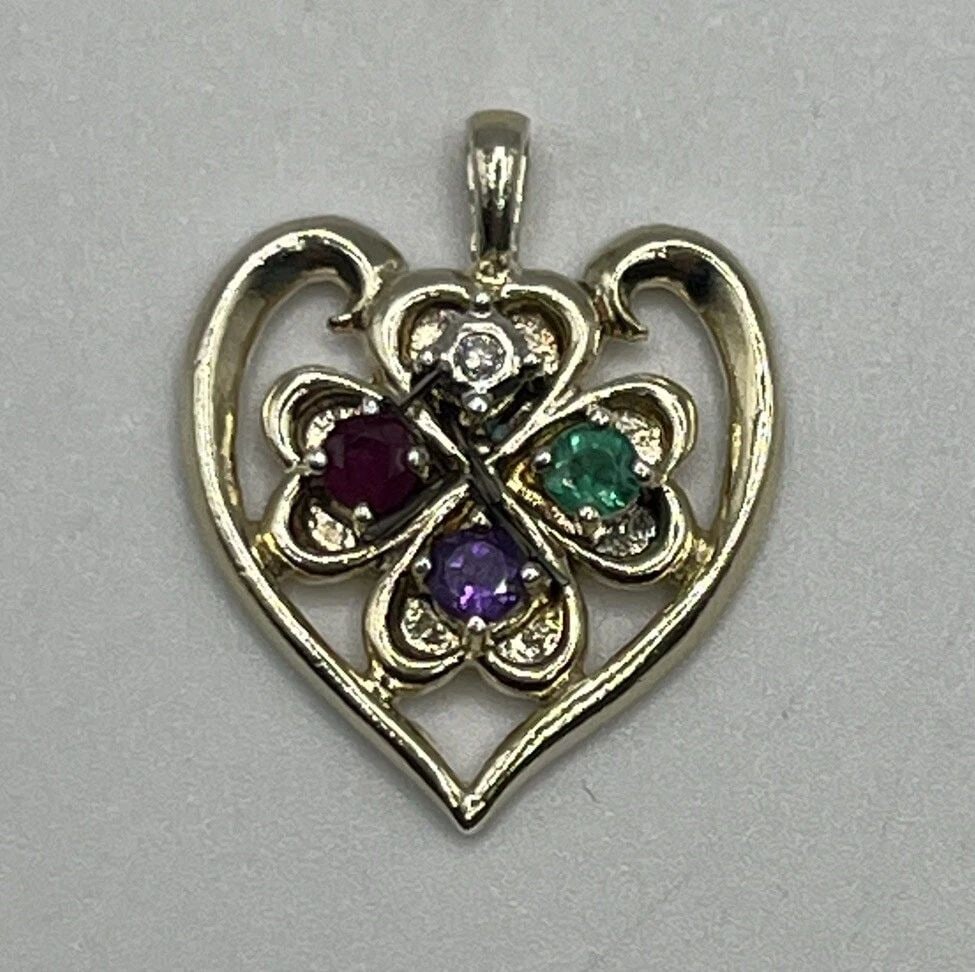 925 STERLING SILVER, RUBY, EMERALD & AMETHYST HEART PENDANT (1 of 1)