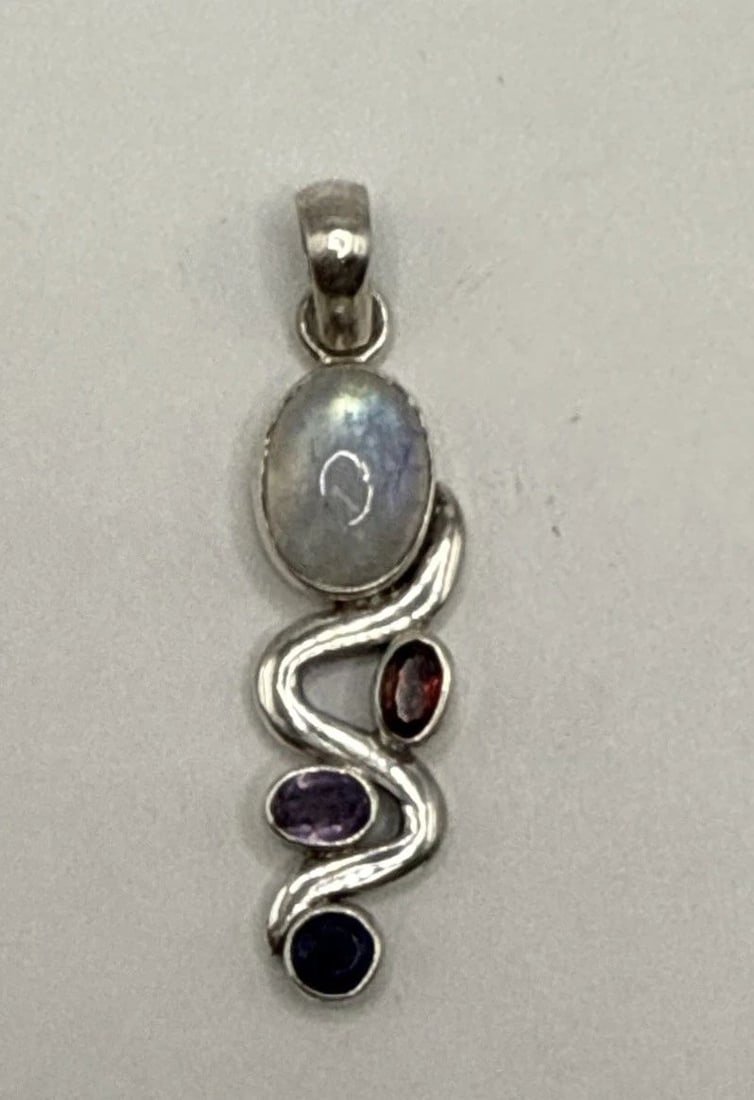 STERLING SILVER MOONSTONE PENDANT WITH 3 ADDITIONAL STONES (1 of 1)