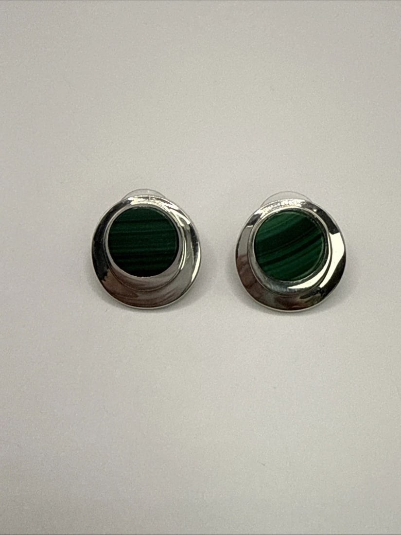MALACHITE & STERLING SILVER EARRINGS 8.6 GRAMS (1 of 1)