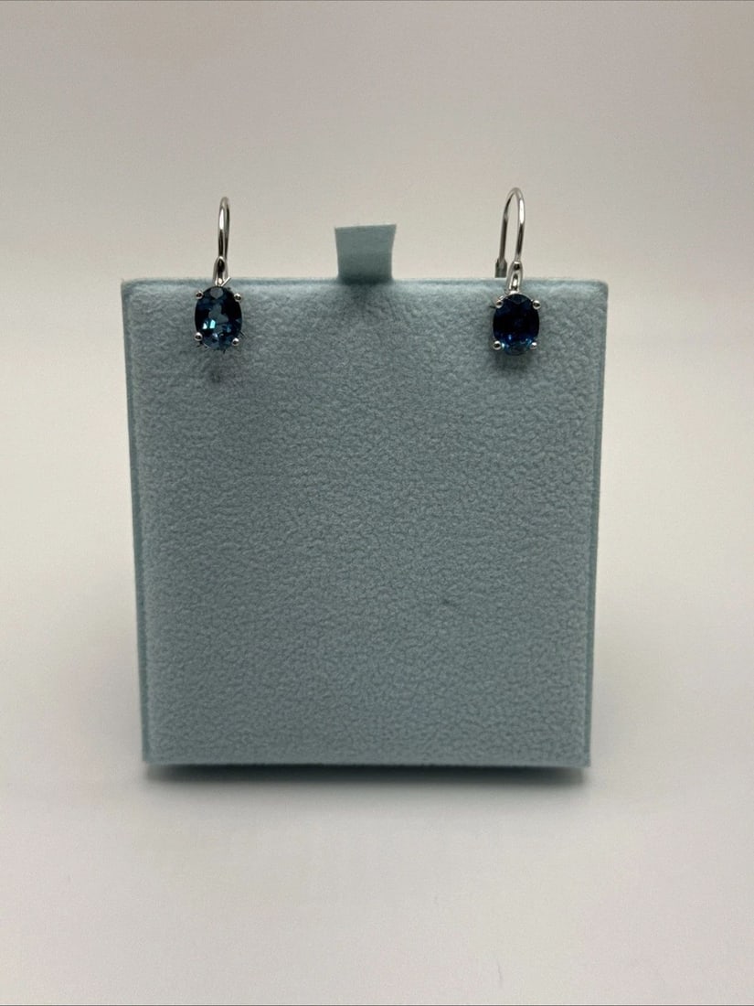 STERLING SILVER DANGLE EARRINGS WITH BLUE OVAL STONE (1 of 2)