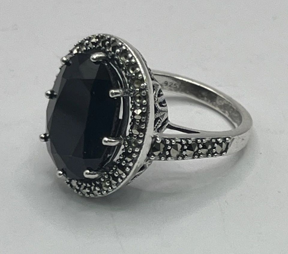 CNA PRANDA 925 STERLING SILVER WITH BLACK ONYX DECO STYLE RING SIZE 7 (1 of 1)
