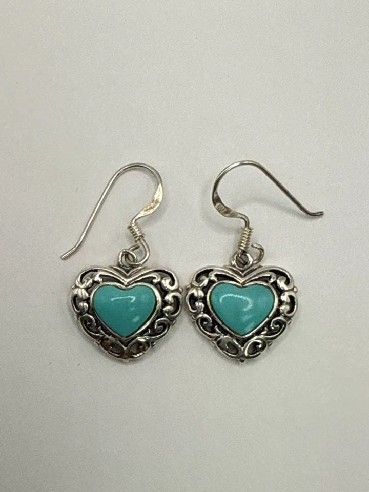 STERLING SILVER TURQUOISE HEART DANGLE EARRINGS (1 of 1)