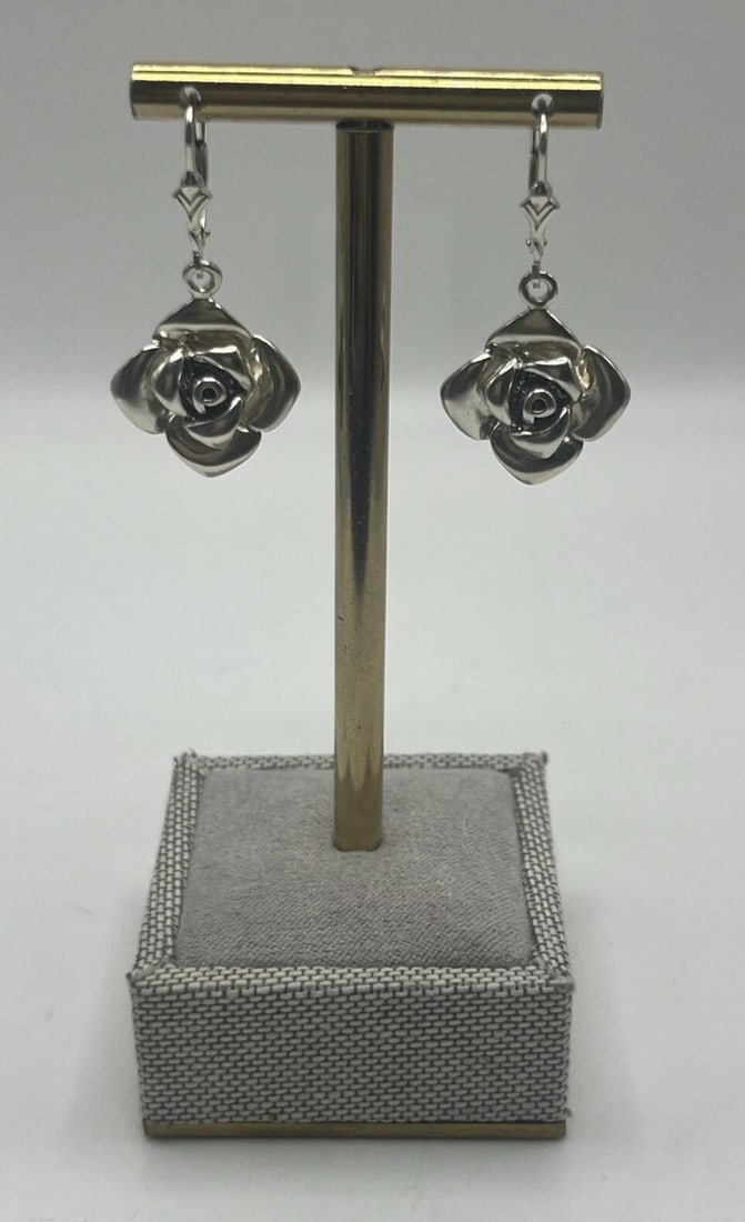 STERLING SILVER ROSE DANGLE EARRINGS 6.7 GRAMS (1 of 2)