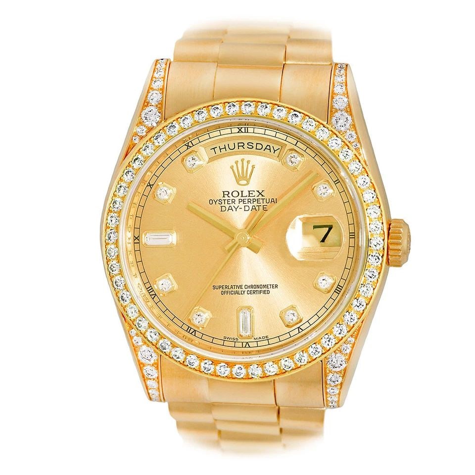 ROLEX 18K YELLOW GOLD 36MM DIAMOND DAY-DATE PRESIDENT 118388 BOX WARRANTY 2013: ROLEX 18K YELLOW GOLD 36MM DIAMOND DAY DATE PRESIDENT 118388 BOX WARRANTY 2013 ROLEX 18K Yellow Gold 36mm Day Date President 118388 Box Warranty MINTY Pre-Owned Gent's 18K Yellow Gold 36mm Rolex Day-D