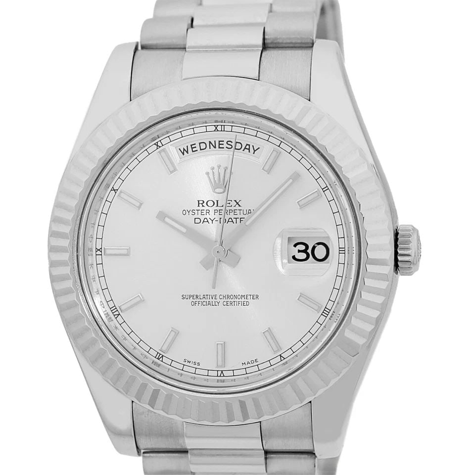 ROLEX 18K WHITE GOLD 41MM ROLEX DAY DATE II PRESIDENT 218239 BOX WARRANTY MINTY: ROLEX 18K WHITE GOLD 41MM ROLEX DAY DATE II PRESIDENT 218239 BOX WARRANTY MINTY ROLEX 18K White Gold 41mm Rolex Day-Date II "President" 218239 Pre-Owned Gent's 18K White Gold 41mm Rolex Day-Date II "P