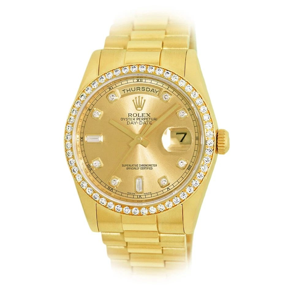 ROLEX 18K YELLOW GOLD 36MM DIAMOND DAY DATE PRESIDENT 118348 BOX WARRANTY MINTY: ROLEX 18K YELLOW GOLD 36MM DIAMOND DAY DATE PRESIDENT 118348 BOX WARRANTY MINTY ROLEX 18K Yellow Gold 36mm Day Date President 118348 Box Warranty MINTY Pre-Owned Gent's 18K Yellow Gold 36mm Rolex Day-