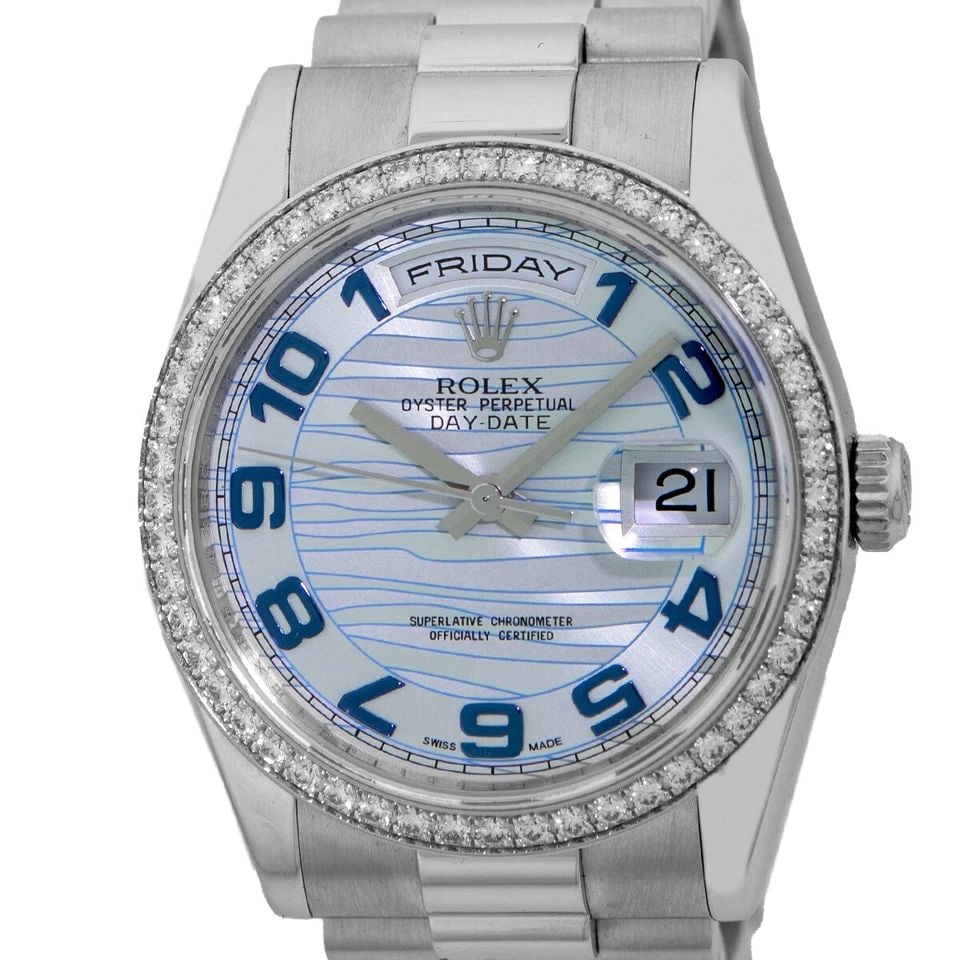 ROLEX PLATINUM 36MM DIAMOND DAY DATE PRESIDENT BLUEGLACIER WAVE 118346 WARRANTY (1 of 2)