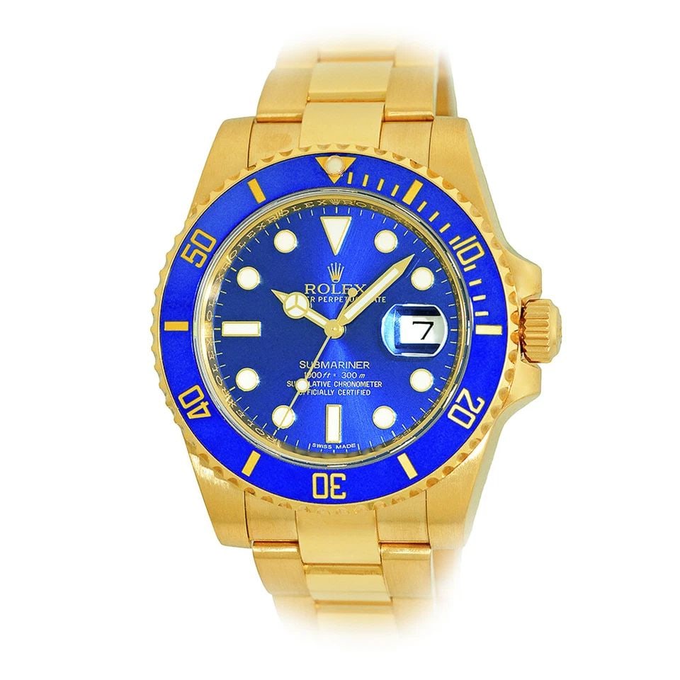 ROLEX 18K YELLOW GOLD 40MM SUBMARINER BLUE DIAL 116618LB BOX WARRANTY 2017: ROLEX 18K YELLOW GOLD 40MM SUBMARINER BLUE DIAL 116618LB BOX WARRANTY 2017 MINTY ROLEX 18K Yellow Gold 40mm Submariner Date Blue Dial 116618LB Box Warranty 2017 Pre-Owned Gent's 18K Yellow Gold 40mm R