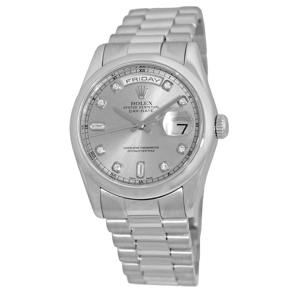 ROLEX PLATINUM 36MM DAY DATE PRESIDENT FACTORY DIAMONDS 118206 BOX WARRANTY (1 of 2)