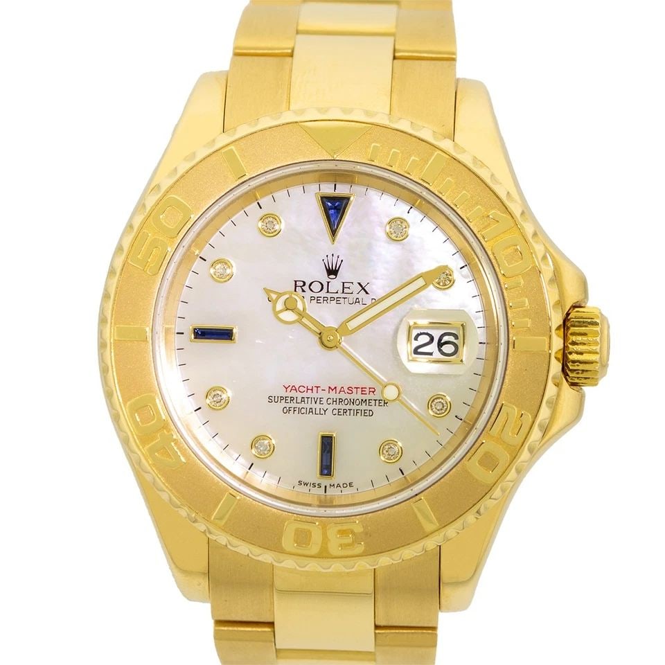 ROLEX 18K YELLOW GOLD 40MM YACHT-MASTER 16628 FACTORY MOP DIAL WARRANTY BOX (1 of 2)