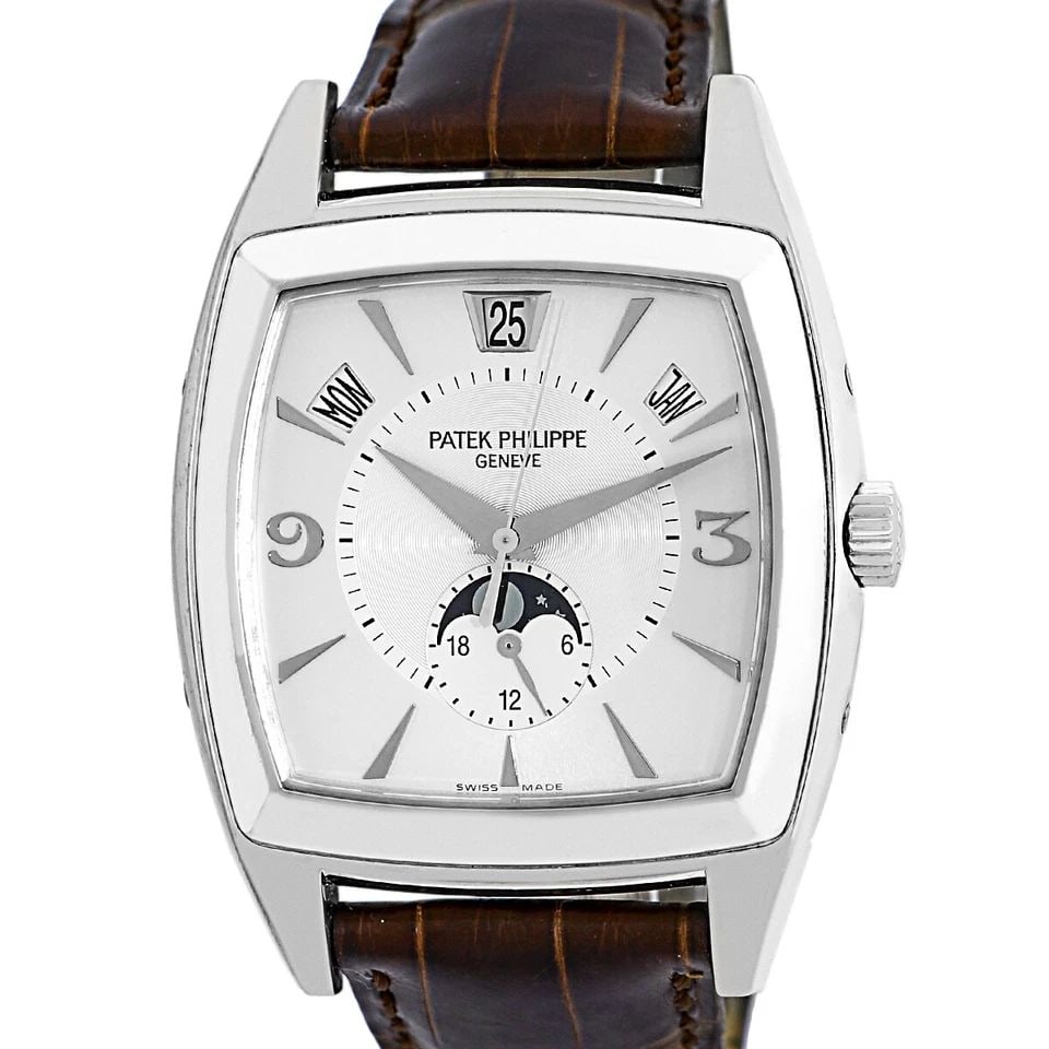 PATEK PHILIPPE 18K WHITE GOLD 39MM GONDOLO ANNUAL CALENDAR 5135 BOX WARRANTY: PATEK PHILIPPE 18K WHITE GOLD 39MM GONDOLO ANNUAL CALENDAR 5135 BOX WARRANTY PATEK PHILIPPE 18K White Gold 39mm Gondolo Annual Calendar 5135 Day Date Month Moonphase Warranty Gent's 18K White Gold 39m