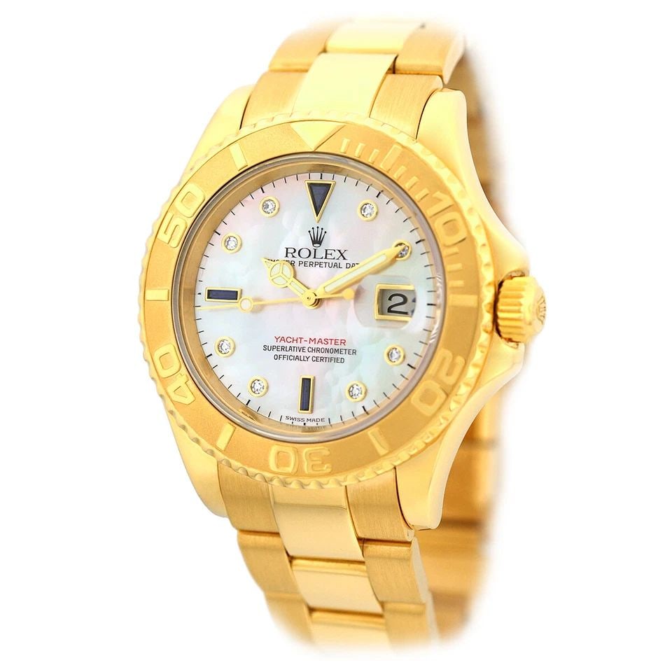 ROLEX 18K YELLOW GOLD 40MM YACHT-MASTER 16628 FACTORY MOP DIAL WARRANTY BOX (1 of 2)