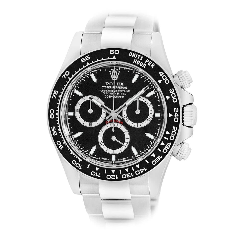 ROLEX STAINLESS STEEL 40MM DAYTONA COSMOGRAPH BLACK 126500LN BOX WARRANTY MINTY: ROLEX Stainless Steel 40mm Daytona Cosmograph 126500LN Warranty Box 2024 Gent's Stainless Steel 40mm Rolex "Daytona" Automatic Cosmograph Item #: CDC042418 BRAND Rolex Model: Daytona Cosmograph Refere