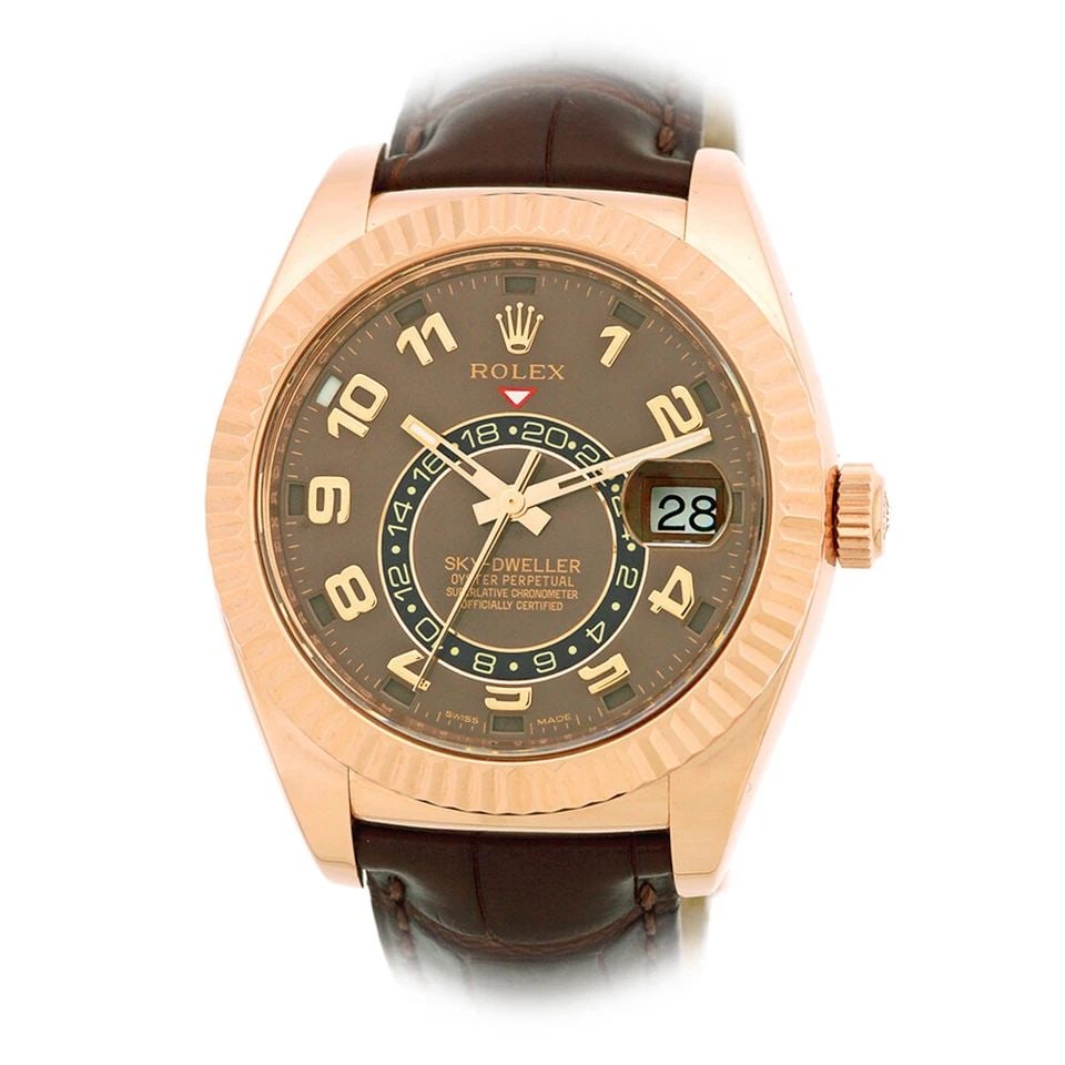 ROLEX 18K ROSE GOLD 42MM SKY-DWELLER 326135 WARRANTY BOX MINTY 2014: ROLEX 18K ROSE GOLD 42MM SKY-DWELLER 326135 WARRANTY BOX MINTY 2014 ROLEX 18K Rose Gold 42mm Sky Dweller 326135 Warranty Box MINTY Automatic 2014 Sertified Pre-Owned Gent's 18K Rose Gold 42mm Rolex "S