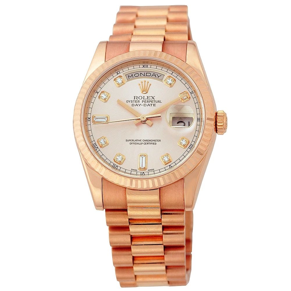 ROLEX 18K ROSE GOLD DAY DATE PRESIDENT FACTORY DIAMOND PINK # 118235 WARRANTY: ROLEX 18K ROSE GOLD DAY DATE PRESIDENT FACTORY DIAMOND PINK # 118235 WARRANTY ROLEX 18K Rose Gold Day Date President Factory Diamond Pink # 118235 Warranty New Style Gent's 18K Rose Gold Rolex Diamond