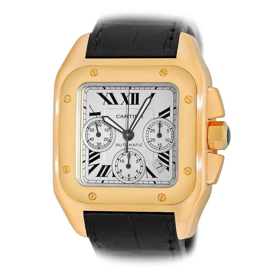 CARTIER LARGE 18K YELLOW GOLD 41MM SANTOS 100 W20096Y1-2741 BOX WARRANTY MINTY: CARTIER LARGE 18K YELLOW GOLD 41MM SANTOS 100 W20096Y1-2741 BOX WARRANTY MINTY CARTIER Large 18K Yellow Gold 41mm Santos 100 W20096Y1-2741 Box Warranty MINTY Gent's 18K Yellow Gold 41mm Cartier "Santo