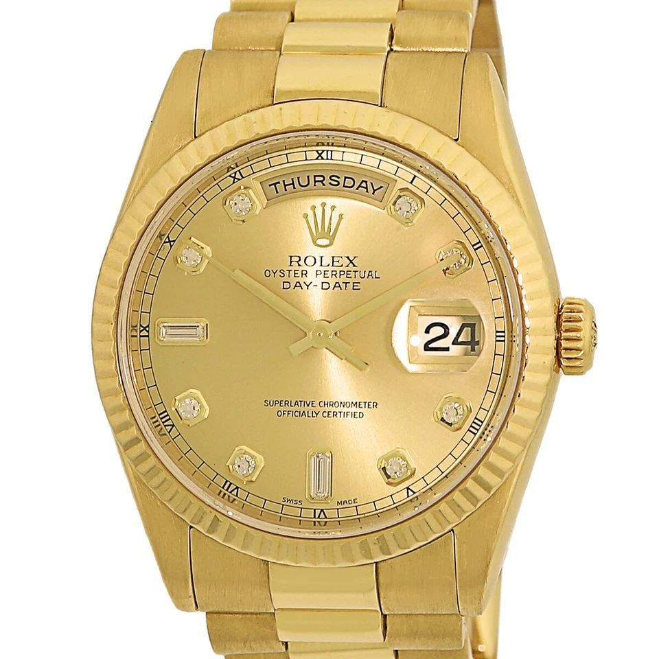 ROLEX 18K YELLOW GOLD 36MM DAY-DATE PRESIDENT 118238 BOX LIFETIME WARRANTY MINTY: ROLEX 18K YELLOW GOLD 36MM DAY-DATE PRESIDENT 118238 BOX WARRANTY MINTY ROLEX 18K Yellow Gold 36mm Day-Date President 118238 Box Warranty MINTY Pre-Owned Gent's 18K Yellow Gold 36mm Rolex Day-Date "Pr