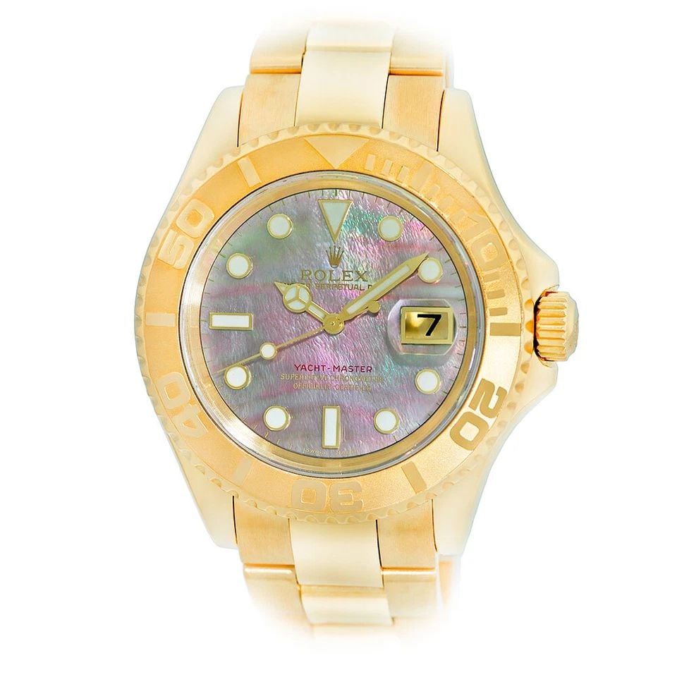 ROLEX 18K YELLOW GOLD 40MM YACHT-MASTER BLACK MOP DIAL 16628 WARRANTY BOX (1 of 2)