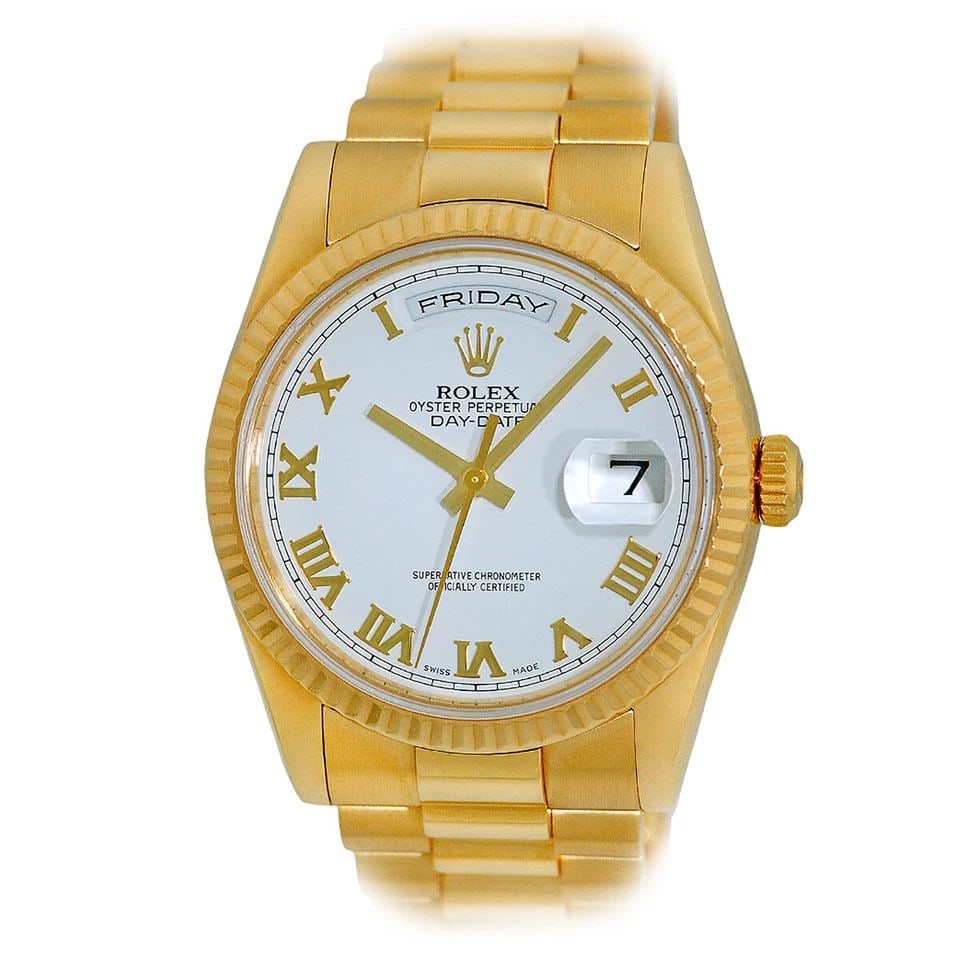 ROLEX 18K YELLOW GOLD 36MM DAY DATE PRESIDENT 118238 BOX LIFETIME WARRANTY MINTY: ROLEX 18K YELLOW GOLD 36MM DAY DATE PRESIDENT 118238 BOX WARRANTY MINTY ROLEX 18K Yellow Gold 36mm Day Date President 118238 Box Warranty MINTY Pre-Owned Gent's 18K Yellow Gold 36mm Rolex Day-Date "Pr