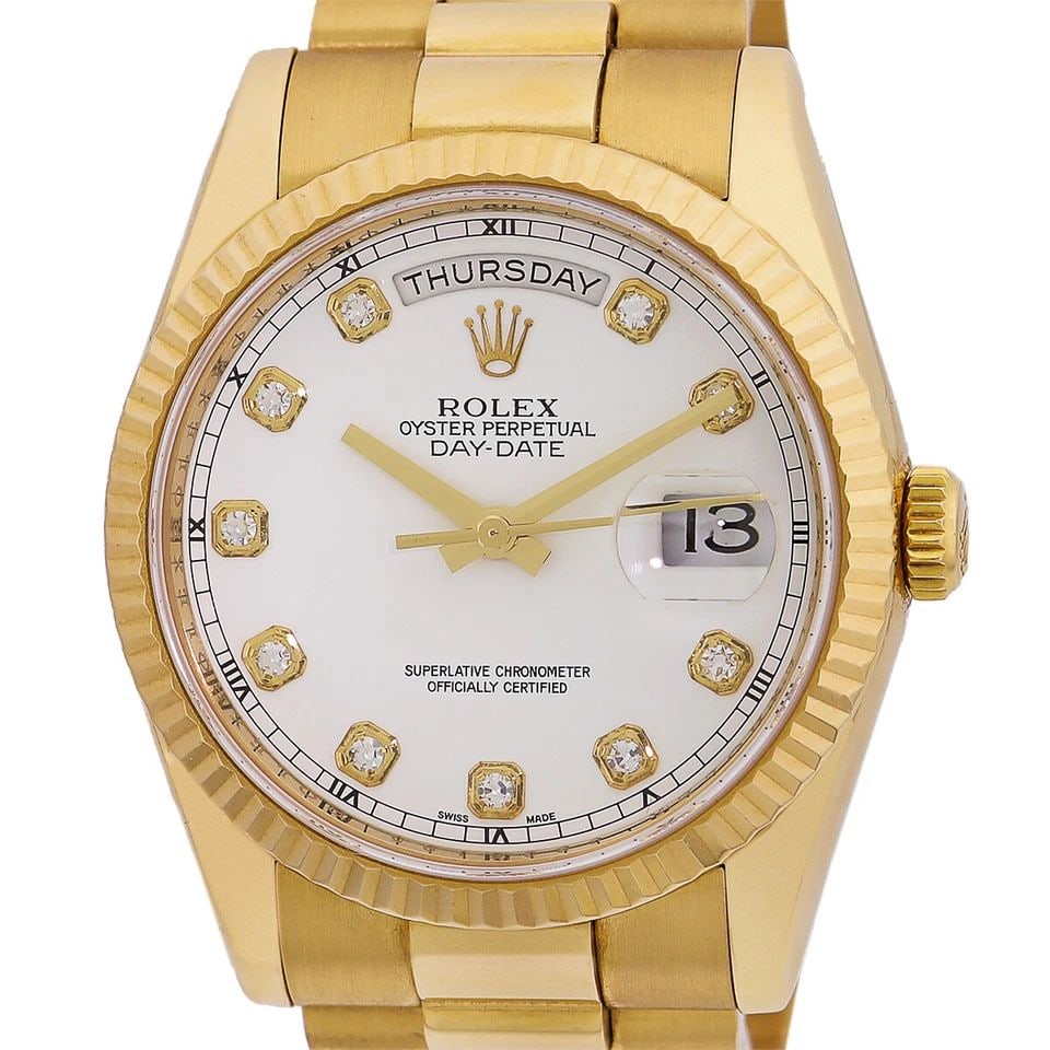 ROLEX 18K YELLOW GOLD 36 DAYDATE PRESIDENT 118238 FACTORY DIAMOND WARRANTY MINTY: ROLEX 18K YELLOW GOLD 36MM DAYDATE PRESIDENT 18238 FACTORY DIAMOND WARRANTYMINTY ROLEX 18K Yellow Gold 36mm Day Date President 18238 Box Warranty MINTY Gent's 18K Yellow Gold 36mm Rolex "Day-Date Pres