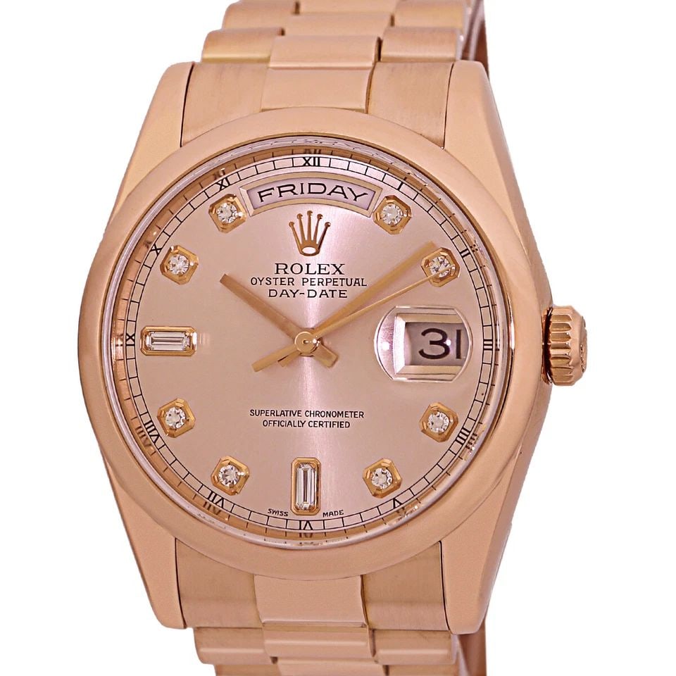 ROLEX 18K ROSE PINK GOLD DAY DATE DIAMOND PRESIDENT 118205 BOX WARRANTY MINTY: ROLEX 18K ROSE PINK GOLD DAY DATE DIAMOND PRESIDENT 118205 BOX WARRANTY MINTY ROLEX 18K Rose Pink Gold 36mm Rolex "Day-Date" President 118205 Box Warranty MINTY Pre-Owned Gent's 18K Rose Gold 36mm Rol