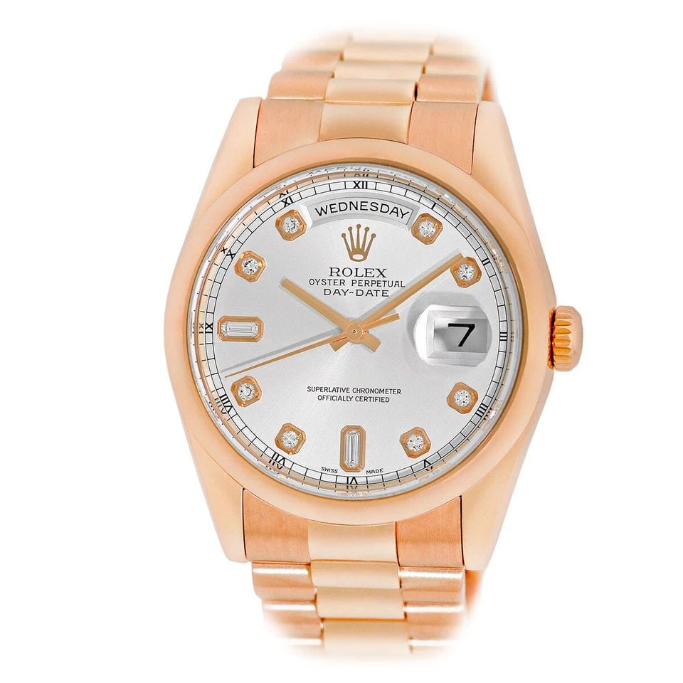 ROLEX 18K ROSE GOLD 36MM DIAMOND DAY DATE PRESIDENT 118205 WARRANTY BOX MINTY (1 of 2)