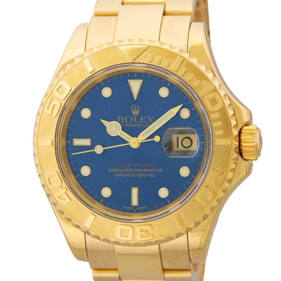 ROLEX 18K YELLOW GOLD 40MM YACHTMASTER BLUE DIAL 16628 WARRANTY PAPERS 2000 BOX (1 of 2)