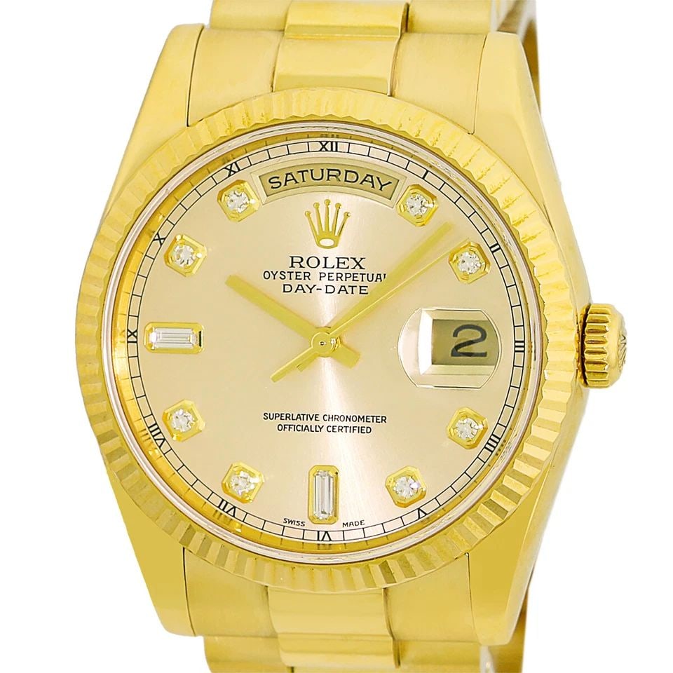 ROLEX 18K YELLOW GOLD 36MM DAY DATE DIAMOND PRESIDENT 118238 BOX WARRANTY MINTY: ROLEX 18K YELLOW GOLD 36MM DAY DATE DIAMOND PRESIDENT 118238 BOX WARRANTY MINTY ROLEX 18K Yellow Gold 36mm Day Date Diamond President 118238 Box Warranty Gent's 18K Yellow Gold 36mm Rolex Diamond Day-