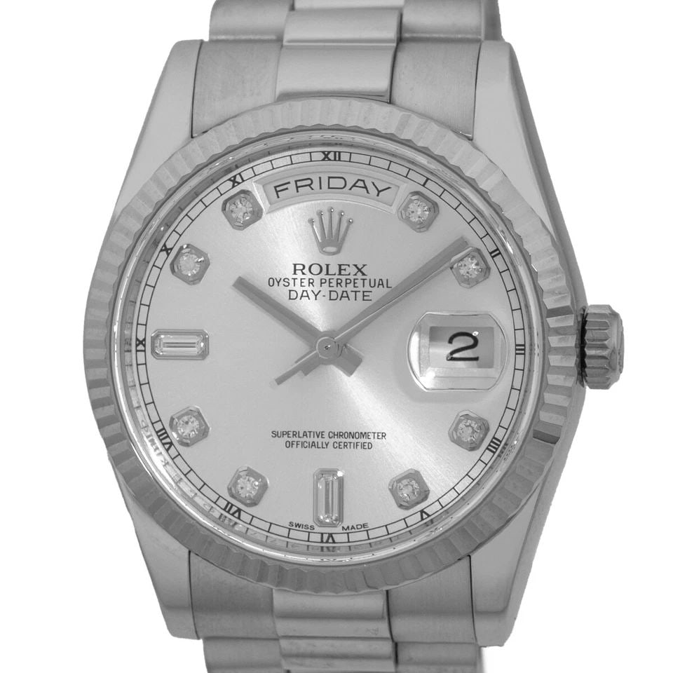 ROLEX 18K WHITE GOLD 36MM DAY DATE PRESIDENT DIAMOND 118239 WARRANTY BOX MINTY (1 of 2)