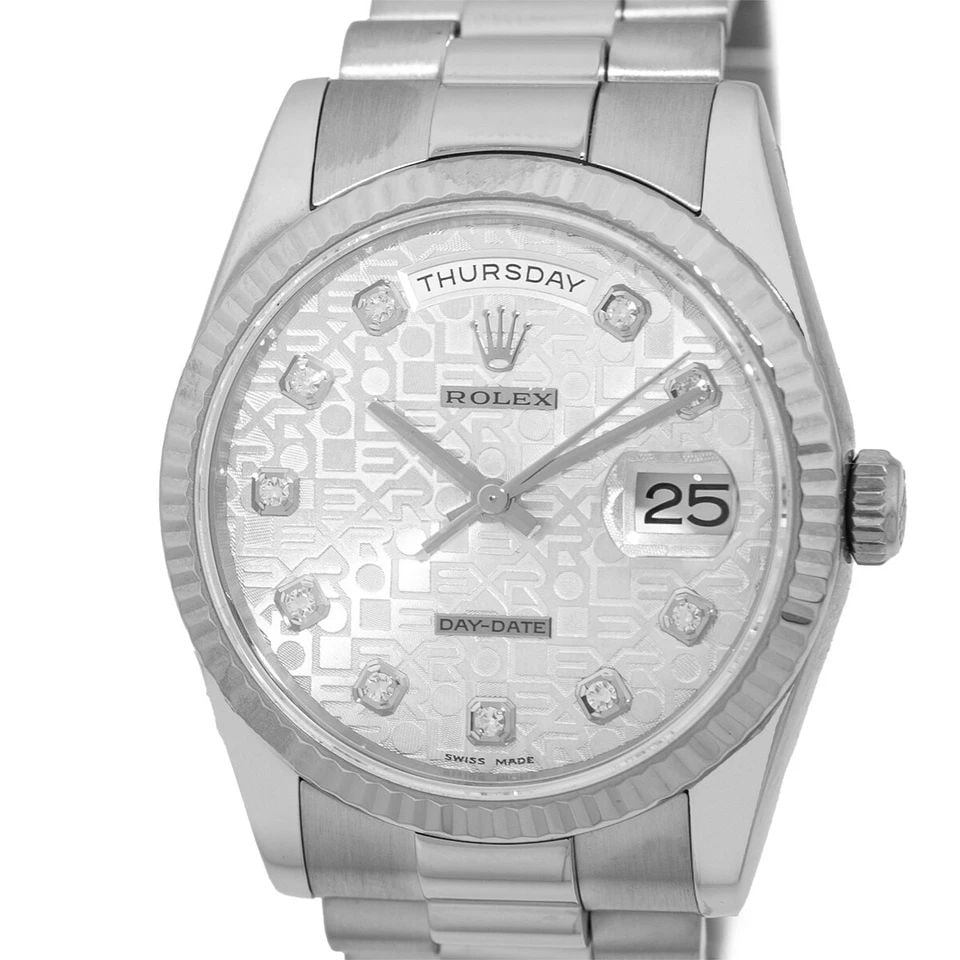 ROLEX 18K WHITE GOLD 36MM DAY DATE PRESIDENT DIAMOND 118239 WARRANTY BOX MINTY (1 of 2)