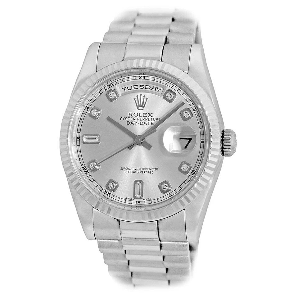 ROLEX 18K WHITE GOLD 36MM DAY DATE PRESIDENT 118239 WARRANTY BOX MINTY: ROLEX 18K WHITE GOLD 36MM DAY DATE PRESIDENT 118239 WARRANTY 2007 BOX MINTY ROLEX 18K White Gold 36mm Day Date President 118239 Warranty Box Pre-Owned Gent's 18K White Gold 36mm Rolex Day-Date Preside