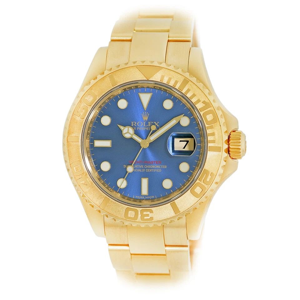 ROLEX 18K YELLOW GOLD 40MM YACHT-MASTER BLUE DIAL 16628 WARRANTY BOX MINTY (1 of 2)