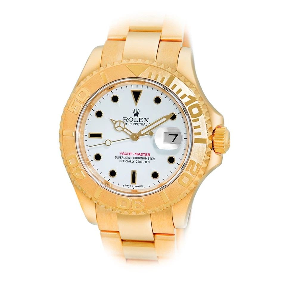 ROLEX 18K YELLOW GOLD 40MM YACHT-MASTER WHITE DIAL 16628 WARRANTY BOX: ROLEX 18K YELLOW GOLD 40MM YACHT-MASTER WHITE DIAL 16628 WARRANTY BOX BRAND: Rolex Model: Yacht-Master Reference No: 16628 Case Measurements: Case Diameter: 40mm Case Thickness: 11.5mm Water Resistanc