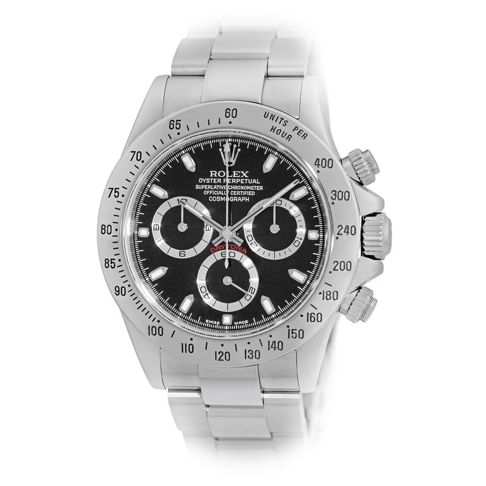 ROLEX STAINLESS STEEL 40MM DAYTONA COSMOGRAPH BLACK 116520 BOX WARRANTY 2005: ROLEX STAINLESS STEEL 40MM DAYTONA COSMOGRAPH BLACK 116520 BOX WARRANTY 2005 Pre-Owned ROLEX Stainless Steel 40mm Daytona Cosmograph 116520 Warranty Box Pre-Owned Gent's Stainless Steel 40mm Rolex "Da